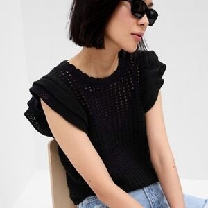 GAP FLUTTER SLEEVE CROCHET SWEATER BLACK SIZE SMALL EUC
